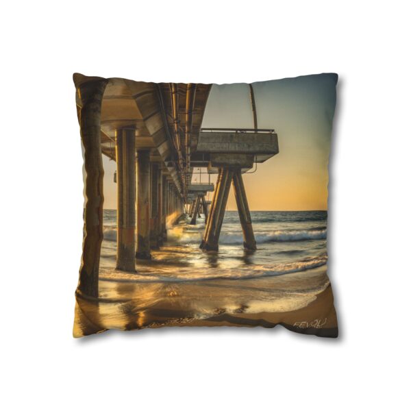 Uniquely Designed Faux Suede Square Pillowcase Featuring GOLDEN HOUR AT VENICE BEACH | Exclusive Photography by Fevold Photography - Image 5