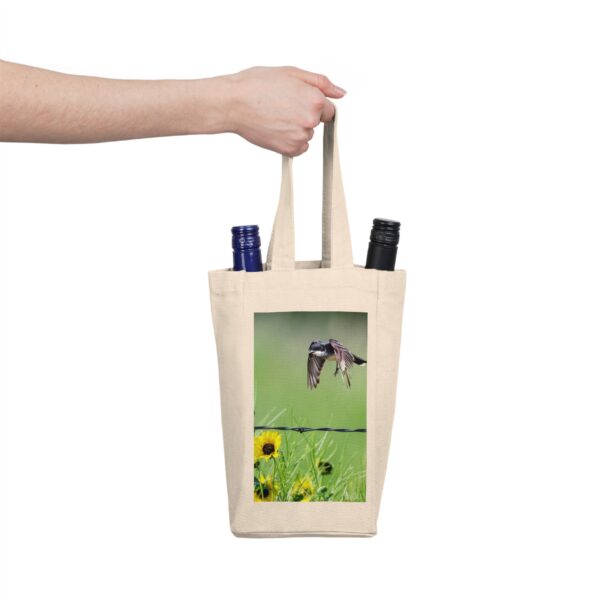 Double Wine Tote Bag featuring EASTERN KINGBIRD CHECKING OUT THE WILDFLOWERS | Exclusive Photo by Fevold Photography