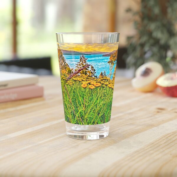 Pint Glass (16oz), Featuring SUNRISE OVER LAKE COEUR dALENE | Exclusive photography by Fevold Photography - Image 2