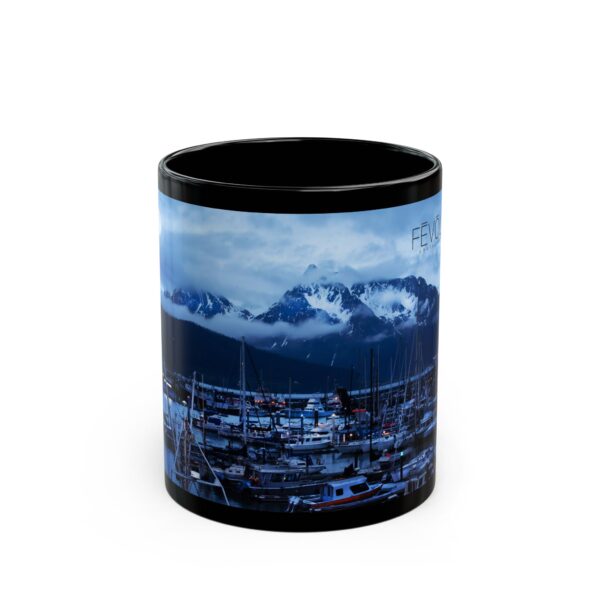 Black Mug (11oz, 15oz) Featuring MOONLIGHT OVER SEWARD | Exclusive Photography by Fevold Photography - Image 2