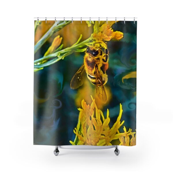 Shower Curtain featuring POLLEN SMUGGLER, Exclusive Photo by Fevold Photography - Image 2