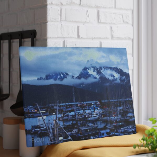 Textured, Tempered Glass Cutting Board Featuring MOONLIGHT OVER SEWARD | Exclusive Photography by Fevold Photography - Image 3