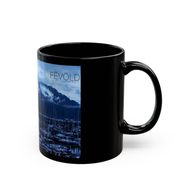 Black Mug (11oz, 15oz) Featuring MOONLIGHT OVER SEWARD | Exclusive Photography by Fevold Photography - Image 4