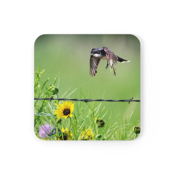 Cork Back Coaster featuring EASTERN KINGBIRD CHECKING OUT THE WILDFLOWERS | Exclusive Photo by Fevold Photography - Image 2