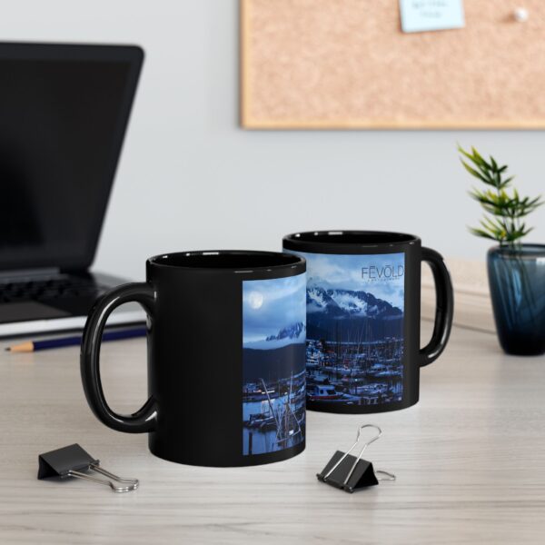 Black Mug (11oz, 15oz) Featuring MOONLIGHT OVER SEWARD | Exclusive Photography by Fevold Photography - Image 3