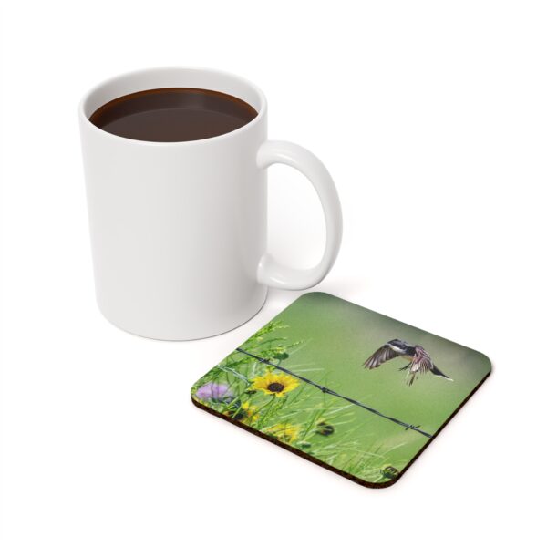 Cork Back Coaster featuring EASTERN KINGBIRD CHECKING OUT THE WILDFLOWERS | Exclusive Photo by Fevold Photography