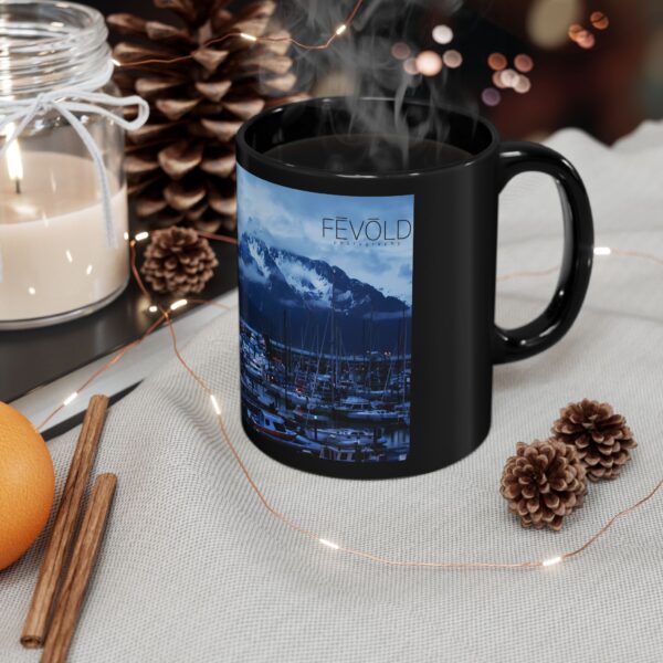 Black Mug (11oz, 15oz) Featuring MOONLIGHT OVER SEWARD | Exclusive Photography by Fevold Photography