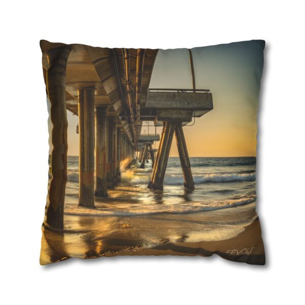 Uniquely Designed Faux Suede Square Pillowcase Featuring GOLDEN HOUR AT VENICE BEACH | Exclusive Photography by Fevold Photography - Image 2