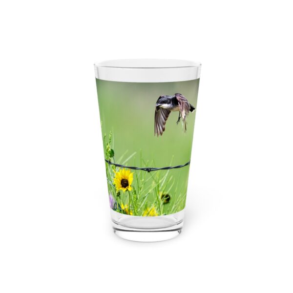 Pint Glass (16oz), Featuring EASTERN KINGBIRD CHECKING OUT THE WILDFLOWERS | Exclusive photography by Fevold Photography - Image 3