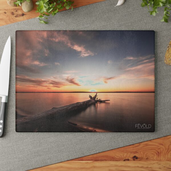 Textured, Tempered Glass Cutting Board Featuring DUSK AT SANDY BEACH | Exclusive Photography by Fevold Photography