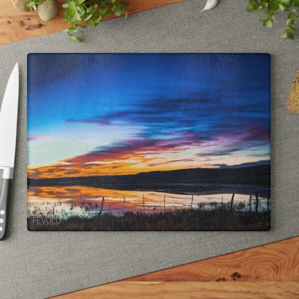 Textured, Tempered Glass Cutting Board Featuring SANDHILLS SUNSET | Exclusive Photography by Fevold Photography