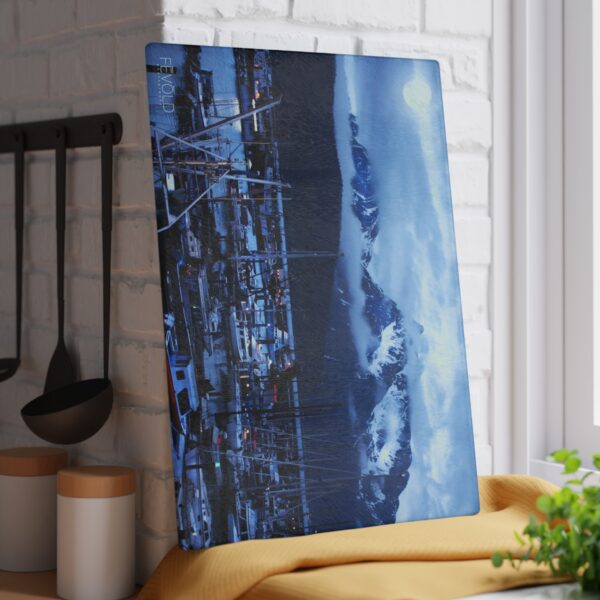 Textured, Tempered Glass Cutting Board Featuring MOONLIGHT OVER SEWARD | Exclusive Photography by Fevold Photography - Image 2