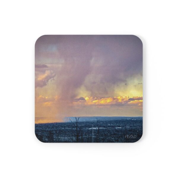 Cork Back Coaster featuring SNOWSTORM VEILS THE SUNSET | Exclusive Photo by Fevold Photography