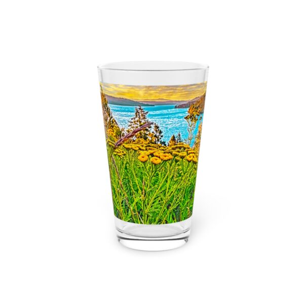 Pint Glass (16oz), Featuring SUNRISE OVER LAKE COEUR dALENE | Exclusive photography by Fevold Photography - Image 3