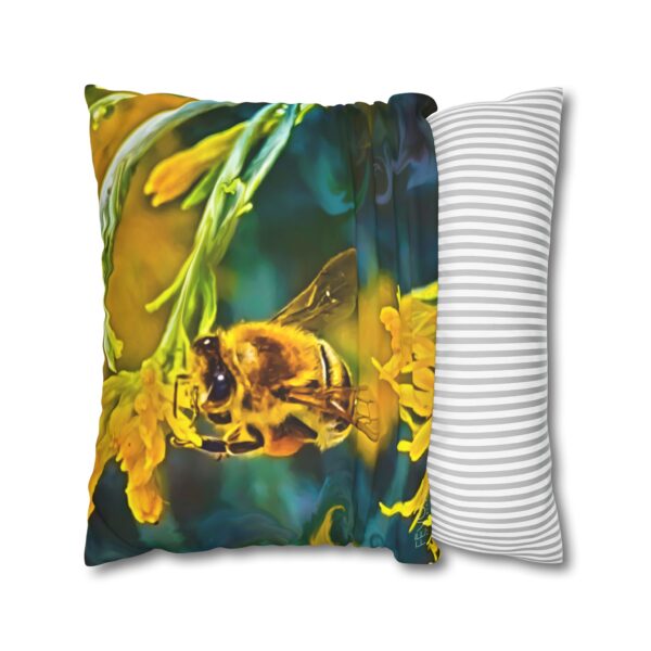 Uniquely Designed Faux Suede Square Pillowcase Featuring POLLEN SMUGGLER | Exclusive Photography by Fevold Photography - Image 3