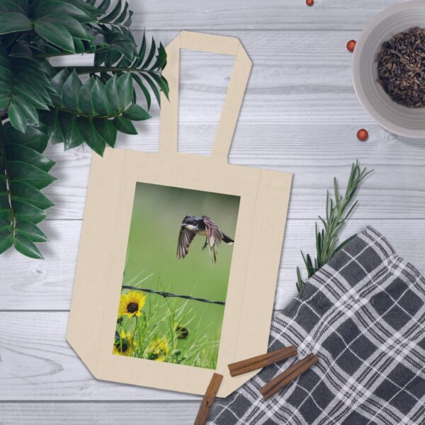 Double Wine Tote Bag featuring EASTERN KINGBIRD CHECKING OUT THE WILDFLOWERS | Exclusive Photo by Fevold Photography - Image 3