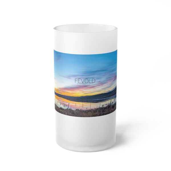 Frosted Glass Beer Mug Featuring SANDHILLS SUNSET | Exclusive Photography by Fevold Photography